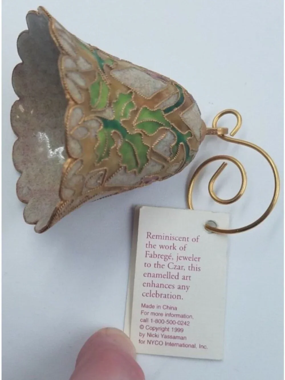 Vintage 1999 Nyco Enamel Art Cloisonne Floral Bell Ornament Limited Production